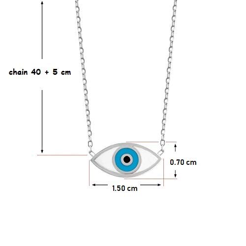 MYSTIC JEWELS by Dalia - Colliar Mal de Ojo - Rodio - Plata de Ley 925 Esmaltada con Blanco y Azul para buene Suerte por Mujeres y niñas