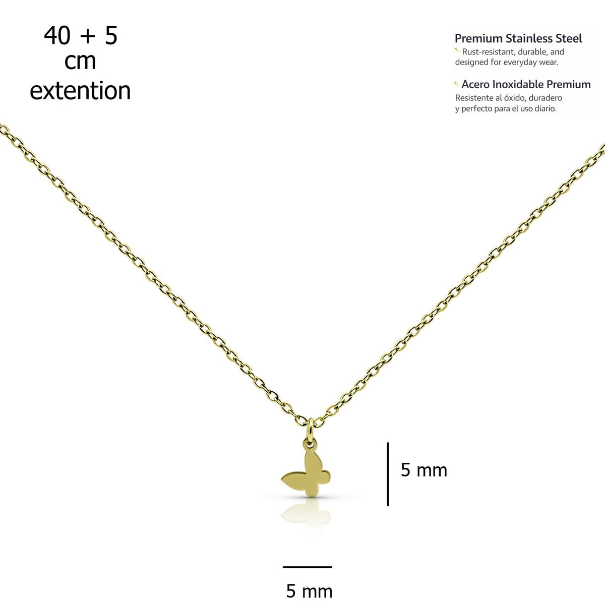 MYSTIC JEWELS - Collar Mujer Acero Inoxidable Dorado, Colgante Minimalista, Cadena Ajustable 40+5 cm, Joyería Fina para Uso Diario, Caja de Regalo