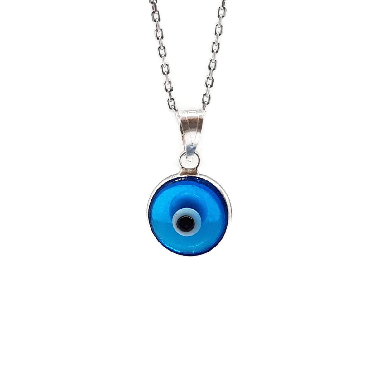 Mystic Jewels By Dalia - Collar Mal de Ojo de Cristal Azul para la Buena Suerte - Plata de Ley 925 - Cadena 40 a 45 cm Longitud, para la Navidad, Boda, Dia de San Valentin