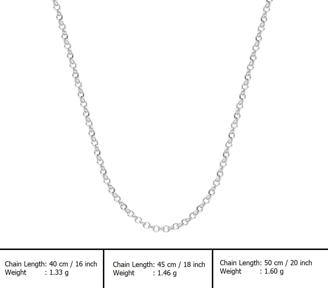 MYSTIC JEWELS By Dalia - Collar Plata de Ley 925 Rodiada Rolo de 1,3 mm, para mujer, sin colgante, disponible en 40,45,50 cm