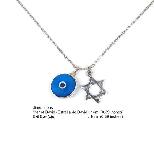 MYSTIC JEWELS by dalia - Collar Plata de Ley 925 - Simbolos de Estrella de David & Ojo de la buene Suerte