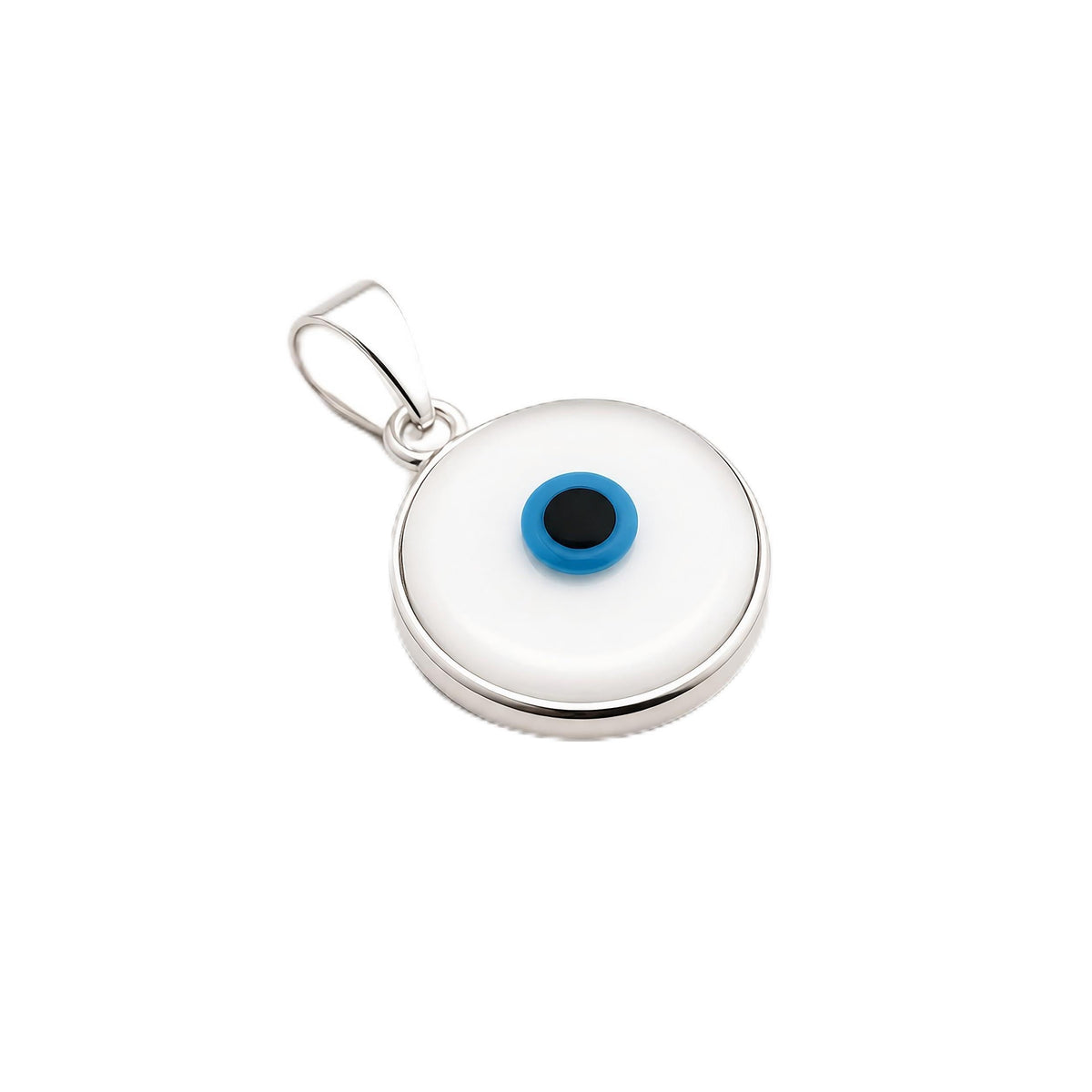 MYSTIC JEWELS By Dalia - Colgante Mal de Ojo de Cristal para la Buena Suerte - Plata de Ley 925 - Diametro de Dije 15 mm (Blanco)