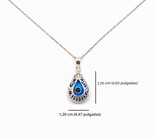 MYSTIC JEWELS - Collar de Mal de Ojo en Plata de Ley 925 - Colgante de Gota con Filigrana Artesanal y Cristal Azul - Amuleto de Protección Ajustable 40-45cm - Joyería Boho para Regalo