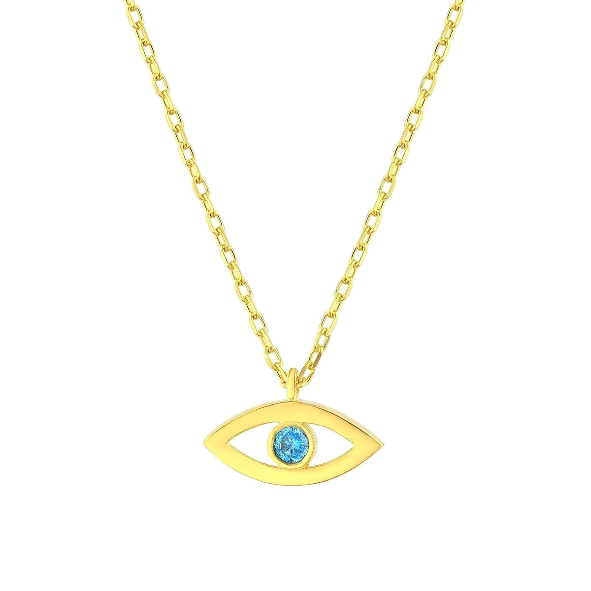MYSTIC JEWELS By Dalia - Collar de la Suerte Ojo Turco Plata de Ley 925 Minimalista, forma del ojo, con Circonita de azul claro y bolsita delicada para regalar (Ojo Sereno, Dorada)