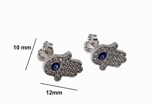 MYSTIC JEWELS By Dalia - Pendientes Mano de Fatima con Colgante de Ojo Turco esmaltada Plata de Ley 925 para protegerte