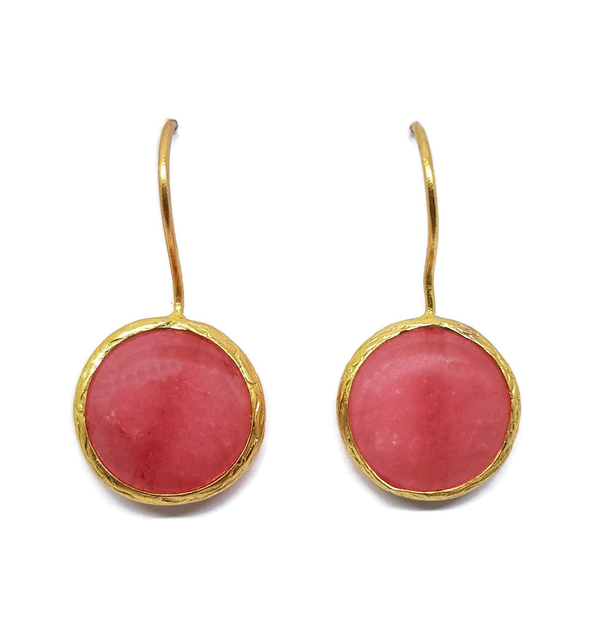 MYSTIC JEWELS by Dalia - Pendientes Largos Redondos con Piedra Natural Mujer Fiestas Boda (Rosa)