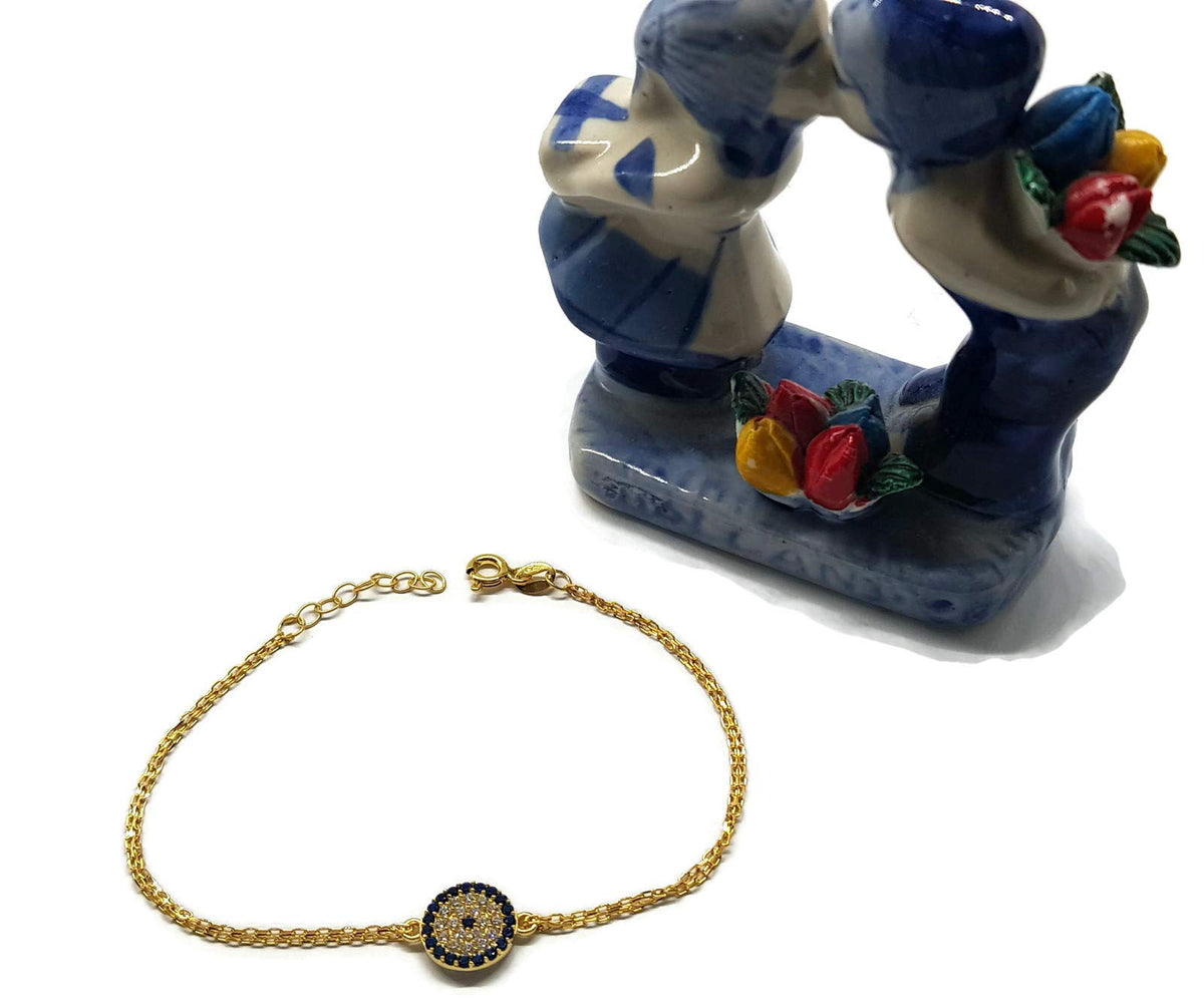 MYSTIC JEWELS by Dalia - Pulsera de Ojo Turco Motif circonitas - Double Cadena 16-18 cm Ajustable