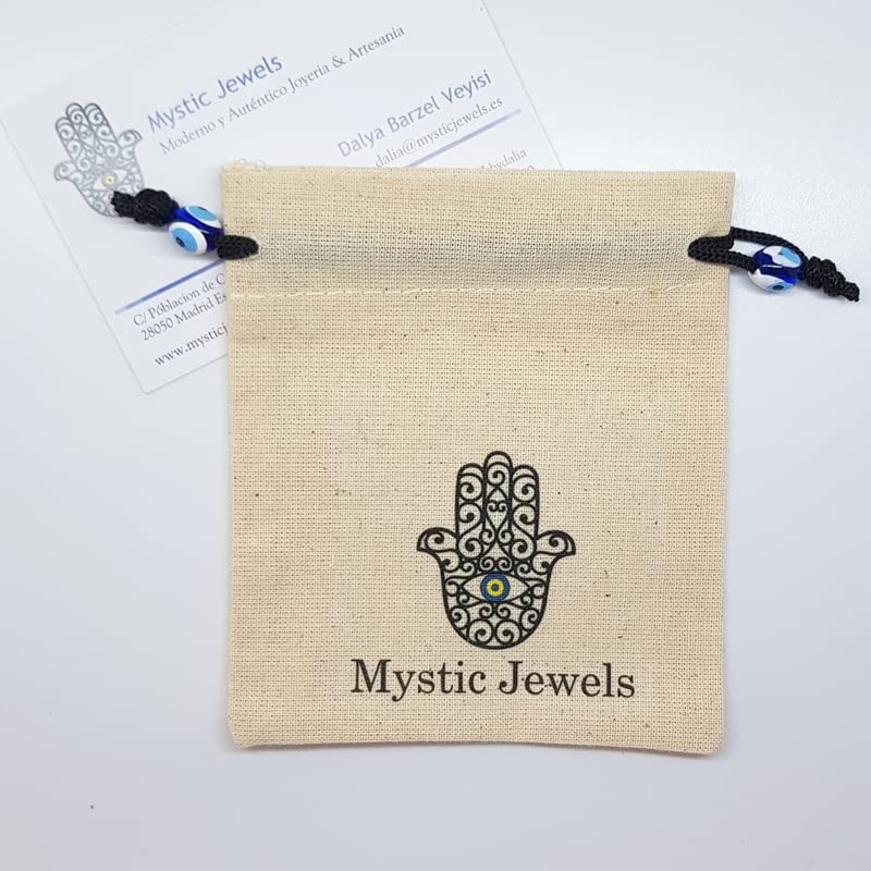 MYSTIC JEWELS - Pulsera de Plata de Ley 925 con Ojitos de la Buena Suerte, 14 Ojitos de 4 mm, con Extensión de Cadena