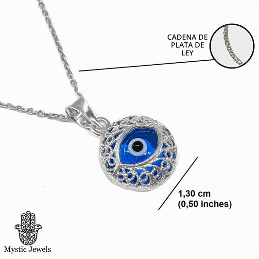 MYSTIC JEWELS - Collar de Mal de Ojo Redondo en Plata de Ley 925 – Amuleto de Protección con Cristal Azul de 10mm – Cadena Ajustable 40-45cm – Joyería para Mujer con Bolsa de Regalo