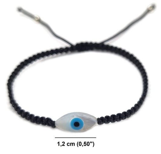 MYSTIC JEWELS By Dalia - Pulsera hilo de macrome Rojo con nácar y ojo turco, para buena suerte, protección Mal de Ojo, Good Luck (Ojo - Negro)