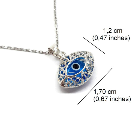 MYSTIC JEWELS - Collar Mal de Ojo Mujer en Plata de Ley 925 con Cristal – Colgante Ojo Turco Filigrana, Amuleto de Protección, Regalo Elegante (Ojo)