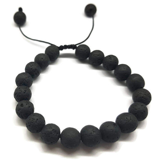 MYSTIC JEWELS By Dalia - Pulsera Shamballa para Hombre, Pulsera Trenzada de Perlas de Piedras Naturales de Lava en Negro, 16-23 cm