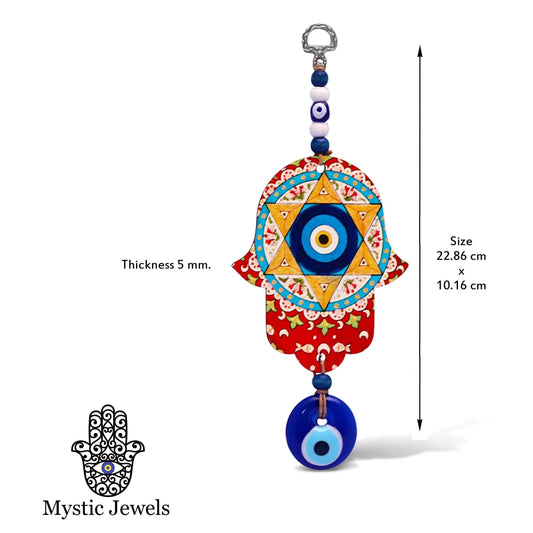 MYSTIC JEWELS - Hamsa de la Mano de Fatima en Madera con Ojo Turco para Buene Suerte y Energia en Casa (Color 6)