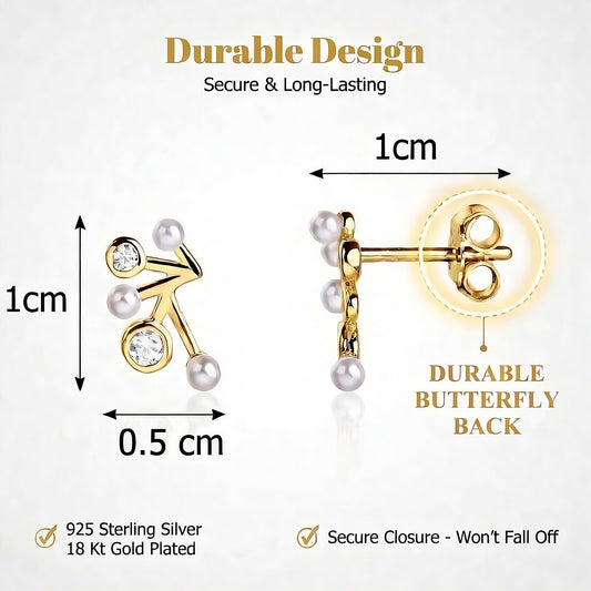 MYSTIC JEWELS - Pendientes de Plata de Ley 925 con Perlas, Diseño Minimalista, Cierre Mariposa, para Uso Diario, con Caja de Regalo