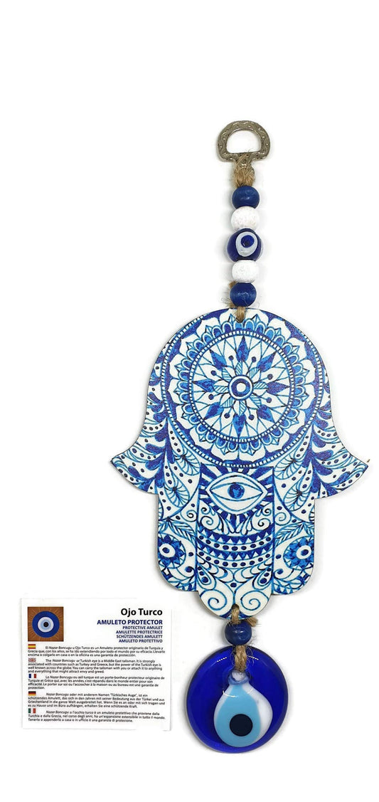 MYSTIC JEWELS - Hamsa de la Mano de Fatima en Madera con Ojo Turco para Buene Suerte y Energia en Casa (Color 5)