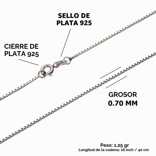 MYSTIC JEWELS - Cadena Veneciana Fina de Plata de Ley 925 con baño de Rodio, para Mujer, Disponible en 40, 45, 50, 55, 60, 70 cm