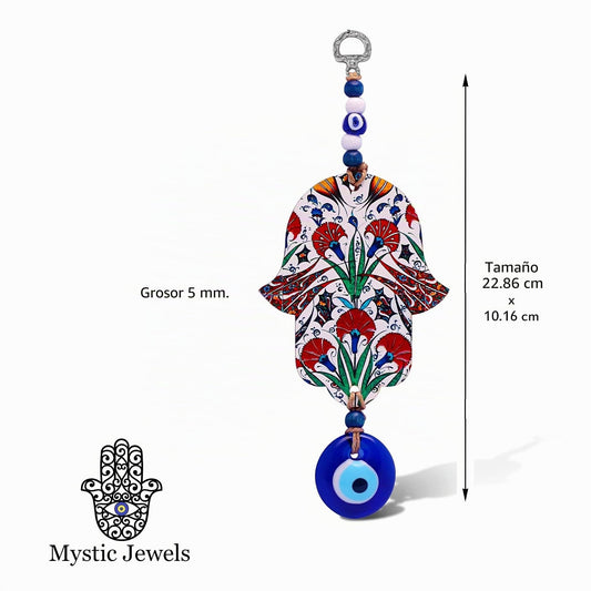 MYSTIC JEWELS - Hamsa de la Mano de Fatima en Madera con Ojo turco para Buene Suerte y Energia en Casa (Color 2)