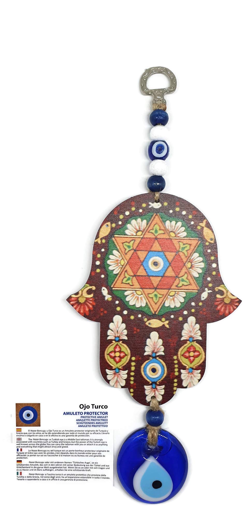 MYSTIC JEWELS - Hamsa de la Mano de Fatima en Madera con Ojo turco para Buene Suerte y Energia en Casa (Color 7)
