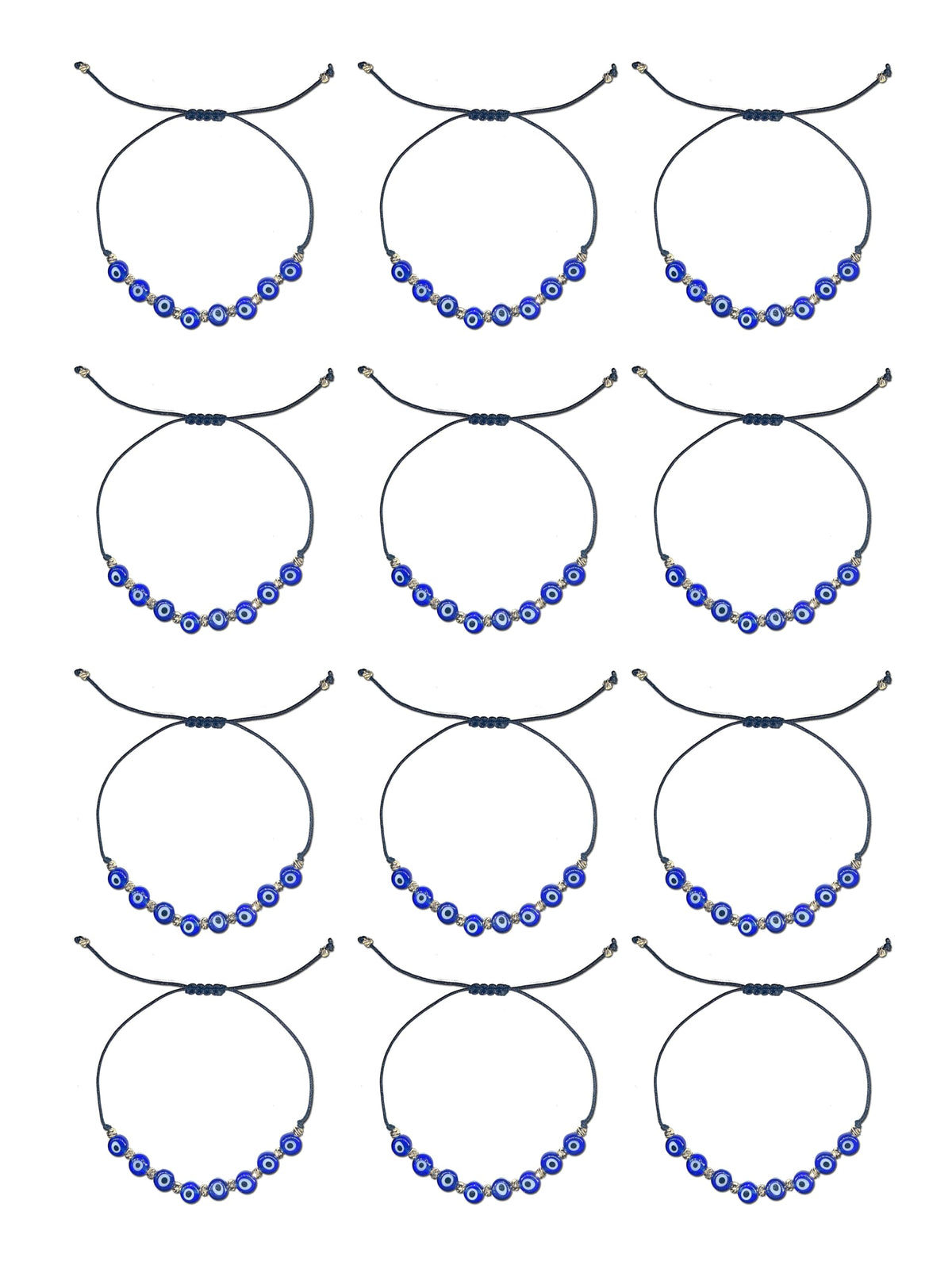 MYSTIC JEWELS - Pulsera Ojo Turco Ajustable – Pack 12 Pulseras de Hilo con Ojos Turcos de Cristal - Pulsera de Protección Unisex – Ajustable 13–21 cm