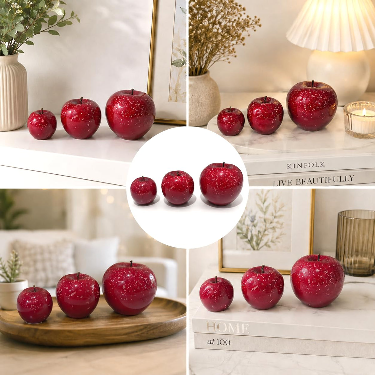 MYSTIC JEWELS - Manzana Decorativa Roja para Mesa, Figura Moderna para Decoración del Hogar, Ornamento de Poliéster
