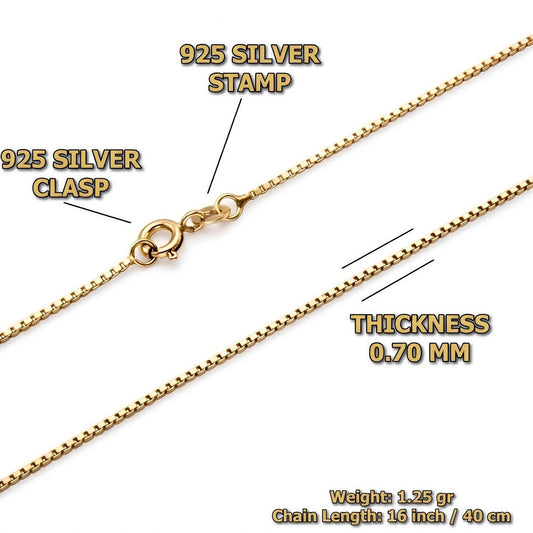 MYSTIC JEWELS - Cadena Veneciana de Plata de Ley 925, Chapada en Oro, 1 mm, Collar Fino Ajustable Minimalista Para Mujer