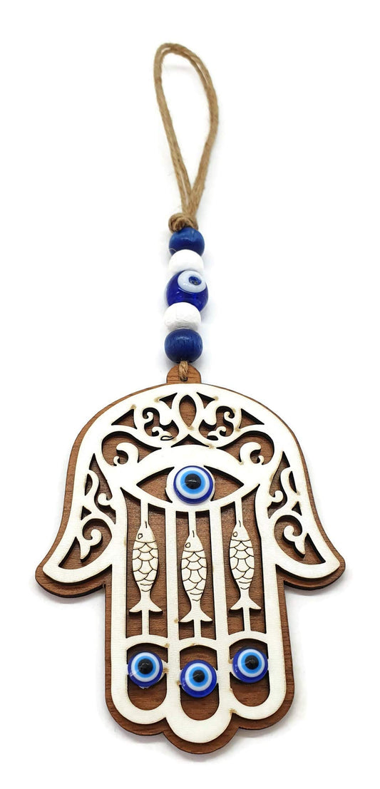 Mystic Jewels - Colgante Mano de Fatima con ojo turco para pared y evitar mal ojos en tu casa