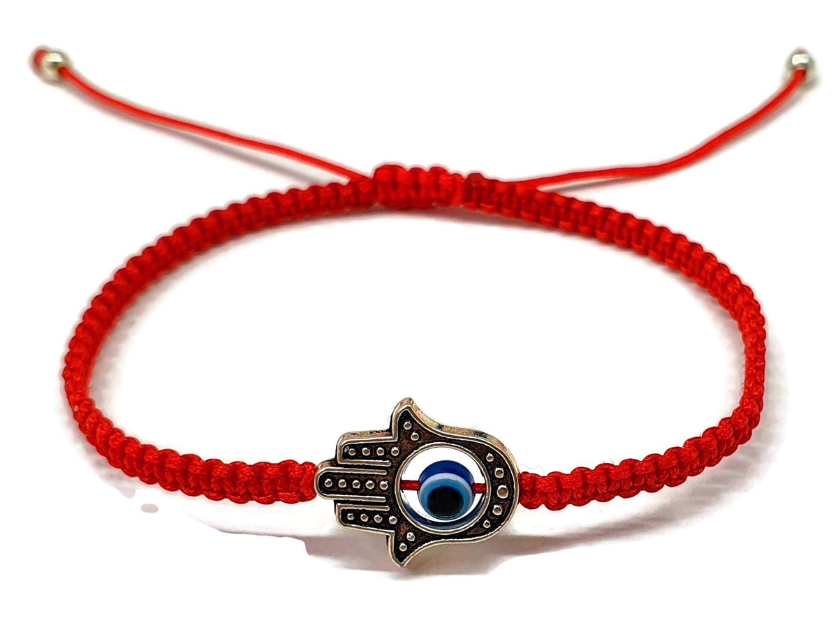 MYSTIC JEWELS By Dalia - Pulsera Hilo Rojo Macrame para Suerte - Ojo turco Azul con Mano de Fatima Hamsa