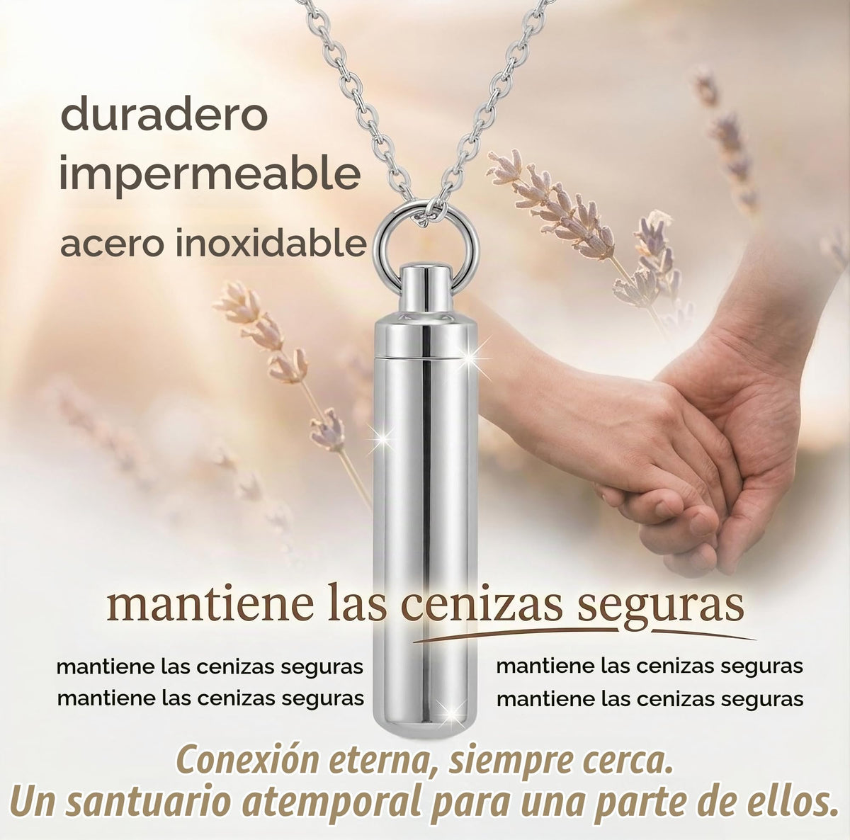 MYSTIC JEWELS - Collar Urna Cilíndrica de Acero Inoxidable - Colgante para Cenizas y Recuerdos - Guardián de Memoria Impermeable con Cadena de 60cm