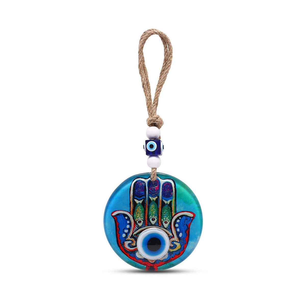 MYSTIC JEWELS - Hamsa de la Mano de Fatima en Cristal con Ojo Turco para Buene Suerte en Casa (Modelo 2)