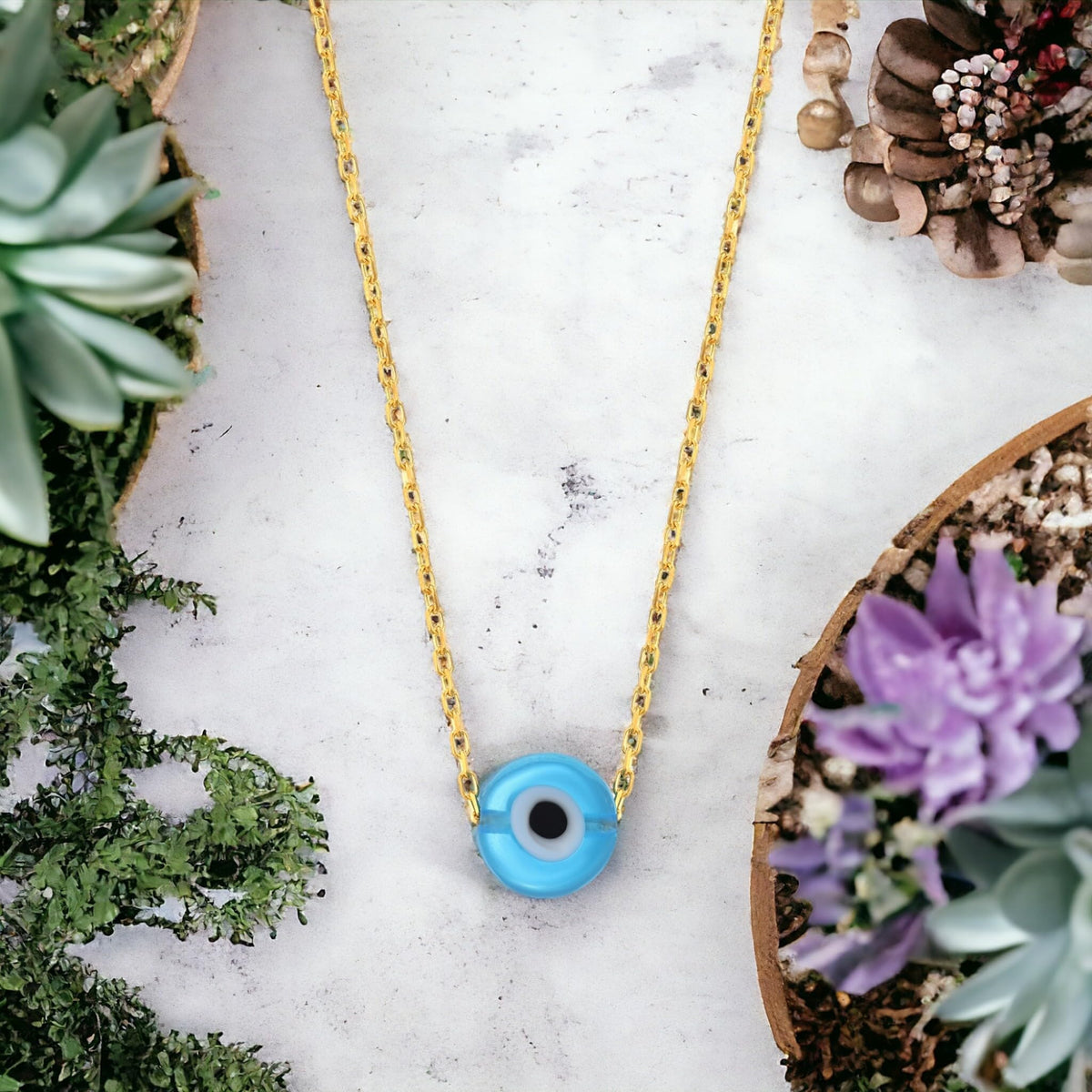 MYSTIC JEWELS - Plata de Ley 925 Collar de estilo Bohemio sencillo con colgante de Mal de ojo Cristal, Protección de Suerte, Joyería para mujeres