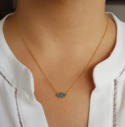 Mystic Jewels By Dalia Collar con Colgante de Ojo Turco Redondo Plata de Ley 925 con circonita cúbica