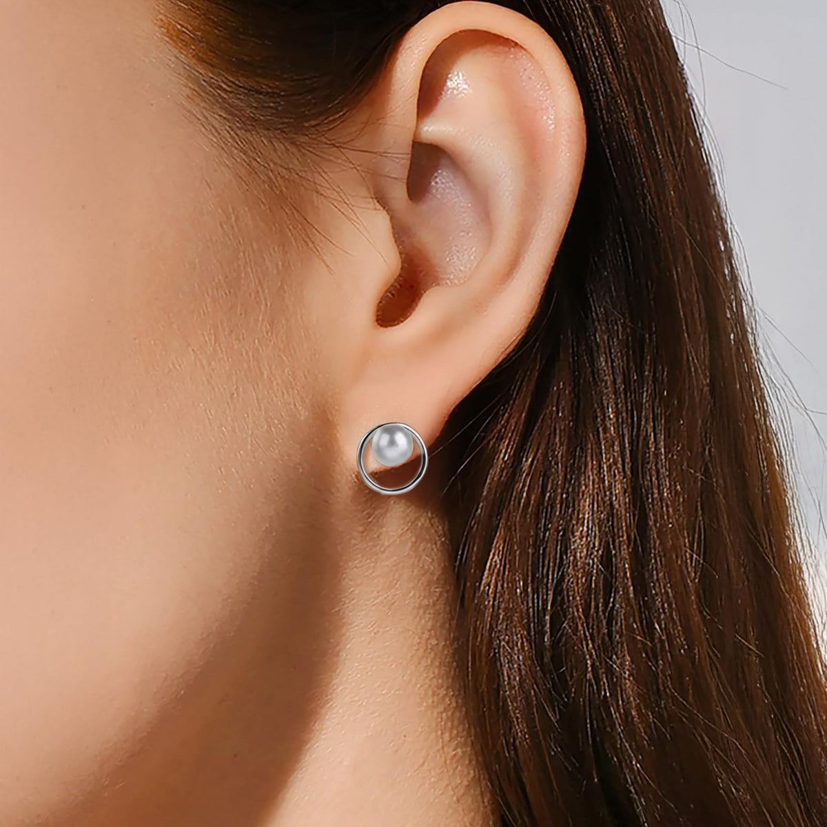MYSTIC JEWELS - Pendientes de Plata de Ley 925, Diseño Circular con Perla, Studs Elegantes para Mujer, 10 mm