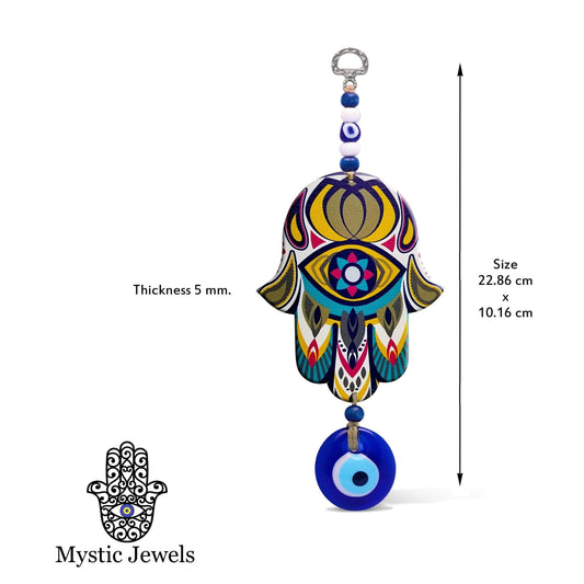 MYSTIC JEWELS - Hamsa de la Mano de Fatima en Madera con Ojo Turco para Buene Suerte y Energia en Casa (Color 3)