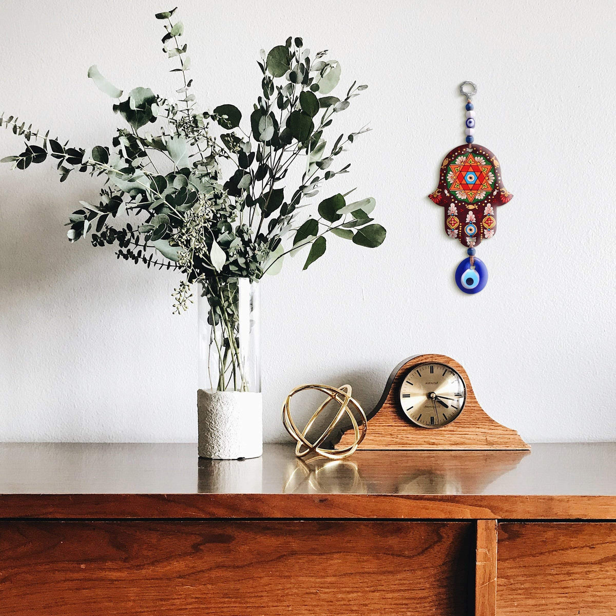 MYSTIC JEWELS - Hamsa de la Mano de Fatima en Madera con Ojo turco para Buene Suerte y Energia en Casa (Color 7)