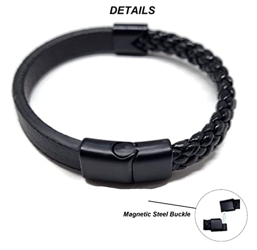 MYSTIC JEWELS By Dalia - Men's Magnetic Stainless Steel Leather Bracelet (MB17)