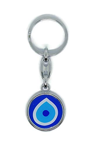 MYSTIC JEWELS - Round Turkish Eye Keychain in Steel - size 9 x 3 cm