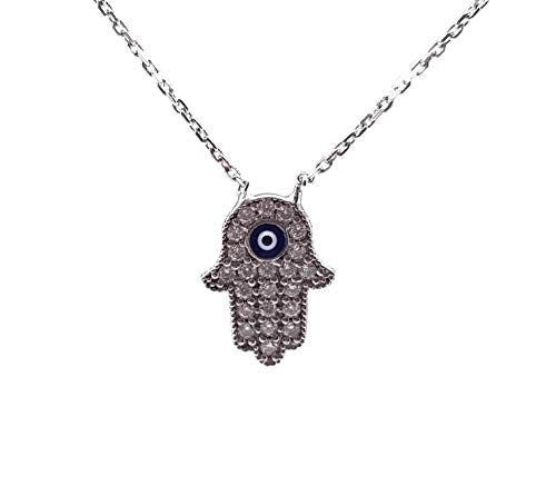 Hand of Fatima necklace with enameled Turkish eye pendant 925 sterling silver to protect you - | Mystic Jewels By Dalia
