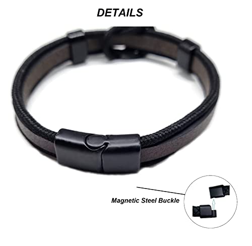 MYSTIC JEWELS By Dalia - Men's Magnetic Stainless Steel Leather Bracelet (MB14)