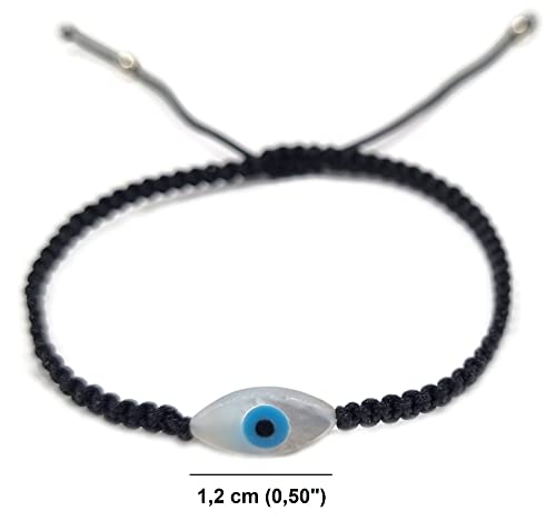 MYSTIC JEWELS By Dalia - Red macrome thread bracelet with mother of pearl and Turkish eye, for good luck, Evil Eye protection, Good Luck (Eye - Black)