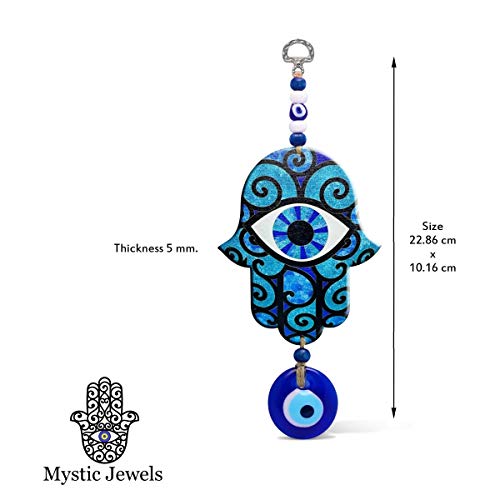 MYSTIC JEWELS - Hamsa of the Hand of Fatima in wood with Turkish eye for Good Luck and Energy at Home (Color 8)