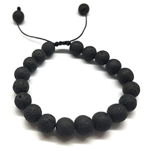 MYSTIC JEWELS By Dalia - Shamballa Bracelet for Men, Braided Beads Bracelet with Natural Lava Stones in Black, 16-23 cm