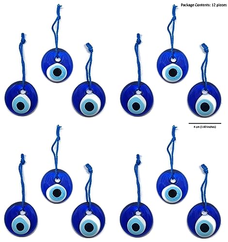 Turkish eye to hang, crystal against blue evil eye, for good luck, 4cm in diameter with hole and thread, nazar boncuk, evil eye (12)