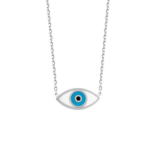 MYSTIC JEWELS by Dalia - Colliar Mal de Ojo - Rodio - Plata de Ley 925 Esmaltada con Blanco y Azul para buene Suerte por Mujeres y niñas