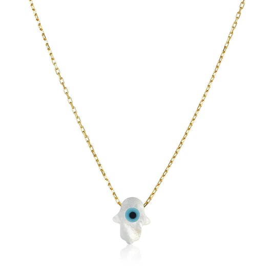 MYSTIC JEWELS - Collar de Mano de Fátima con Madre Perla Sintética en Plata de ley 925