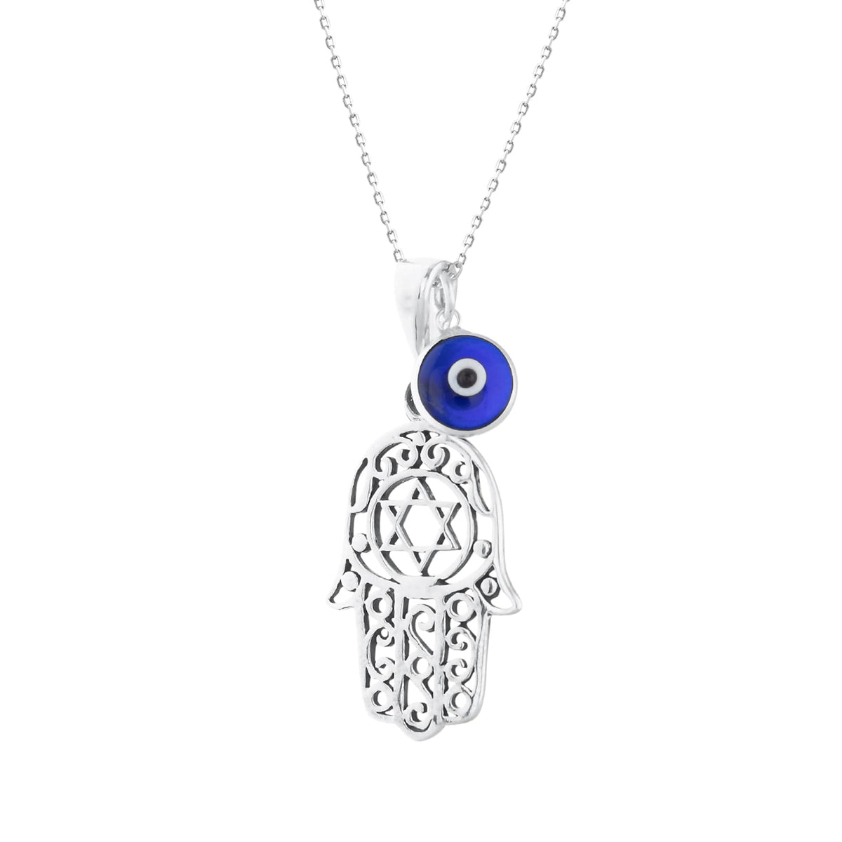 MYSTIC JEWELS By Dalia - Collar Hamsa de Plata de ley 925 con un dije de mal de ojo de 7 mm colgando (Estrella de David)