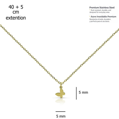 MYSTIC JEWELS - Collar Mujer Acero Inoxidable Dorado, Colgante Minimalista, Cadena Ajustable 40+5 cm, Joyería Fina para Uso Diario, Caja de Regalo
