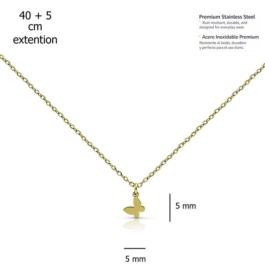MYSTIC JEWELS - Collar Mujer Acero Inoxidable Dorado, Colgante Minimalista, Cadena Ajustable 40+5 cm, Joyería Fina para Uso Diario, Caja de Regalo