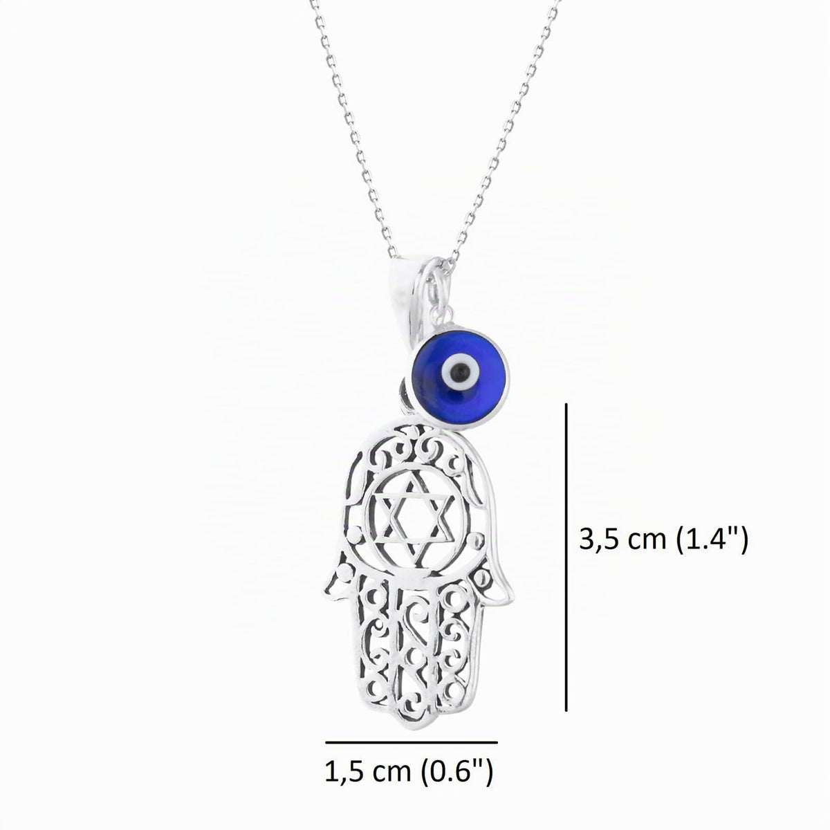 MYSTIC JEWELS By Dalia - Collar Hamsa de Plata de ley 925 con un dije de mal de ojo de 7 mm colgando (Estrella de David)