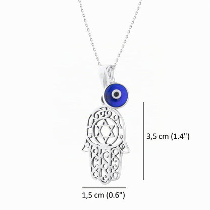 MYSTIC JEWELS By Dalia - Collar Hamsa de Plata de ley 925 con un dije de mal de ojo de 7 mm colgando (Estrella de David)