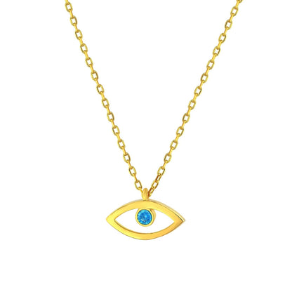 MYSTIC JEWELS By Dalia - Collar de la Suerte Ojo Turco Plata de Ley 925 Minimalista, forma del ojo, con Circonita de azul claro y bolsita delicada para regalar